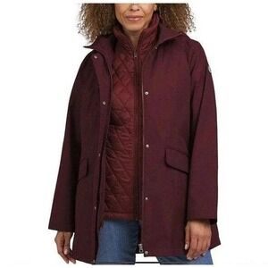 Lands End Womens 3 in 1 Systems Jacket Red XL Water Resistant Hooded Vest